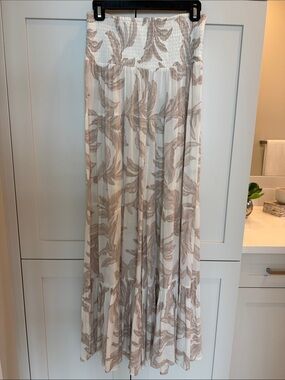 Flowy Cream Palazzo Pants with Taupe Leaf Print